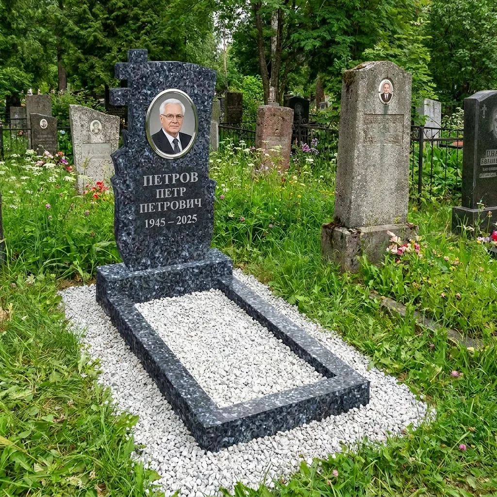 Одиночный памятник из цветного гранита с портретом